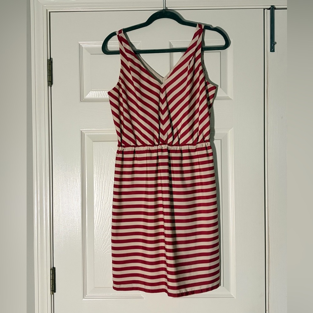 Loft Red and White Striped Mini Dress